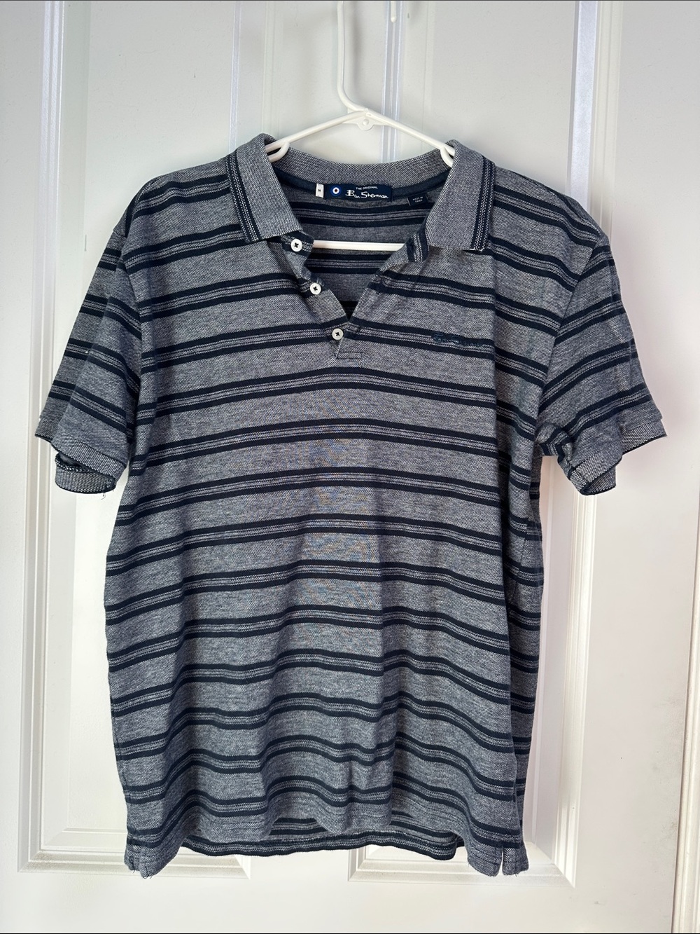 Ben Sherman Gray and Navy Striped Polo Shirt